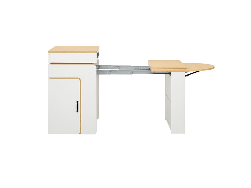 Îlot de cuisine extensible à roulettes avec led, 3 portes 2 tiroirs, blanc - Conforama D