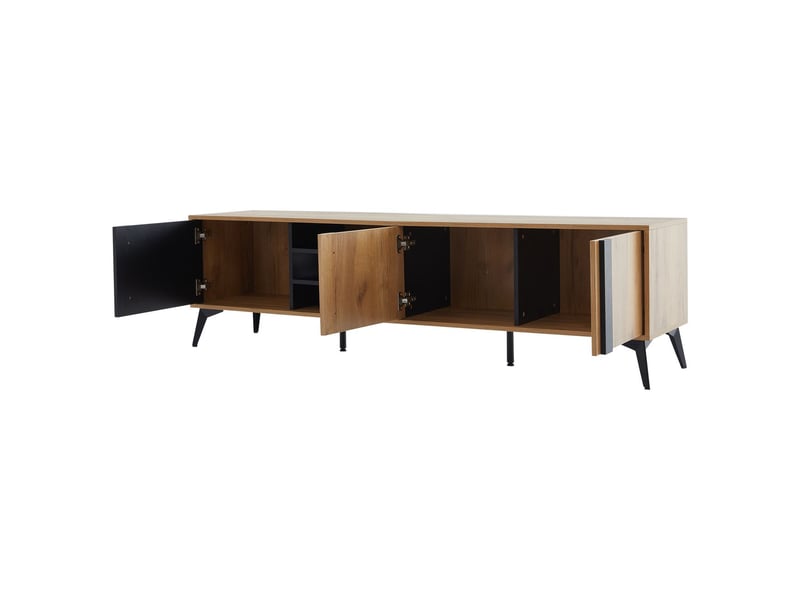  Meuble tv 180cm, rustique brun avec porte et espace ouvert meuble tv avec rangement  - Conforama C