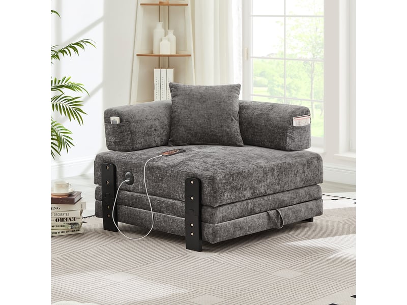  Canapé convertible, canapé-lit — gris foncé, port usb, avec accoudoirs  - Conforama R