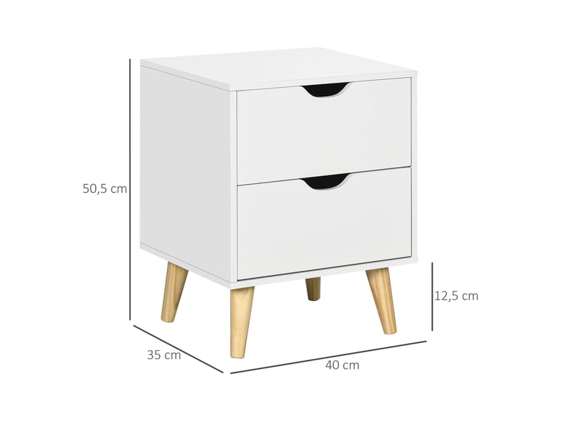  Table de chevet table de nuit avec 2 tiroirs, style scandinave pour chambre à coucher, salon, blanc, 40 x 35 x 50,5 cm  - Conforama C