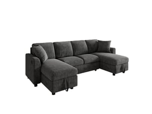 Canapé d'angle convertible en u, canapé en chenille gris avec 2 méridiennes et coffre de rangement, lit d'appoint avec ports usb pour salon