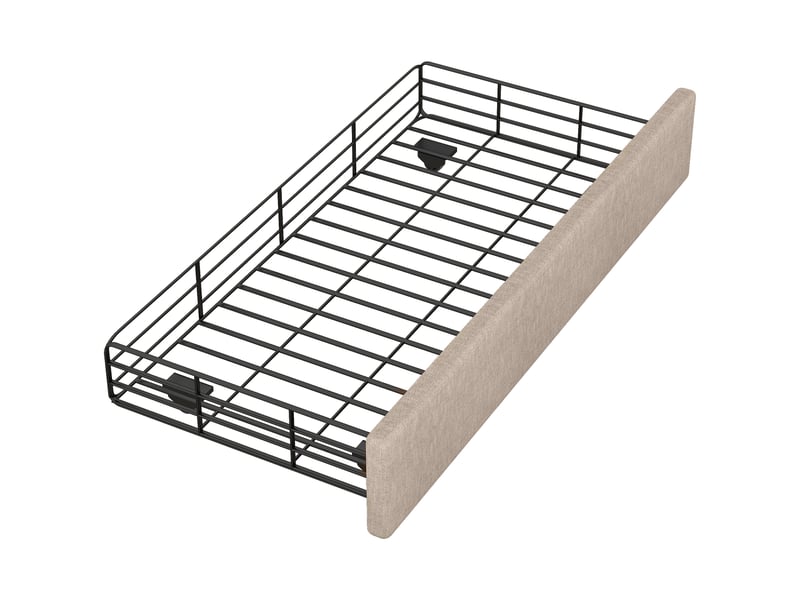 Lit moderne simple 90x200 cm avec 2 tiroirs, lin et mdf, beige foncé, sans matelas - Conforama R