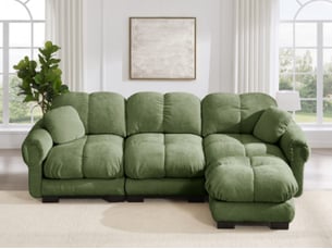 Canapé modulable d’angle en l, 3 places, avec pouf mobile, 260 x 149 x 90 cm, chenille vert