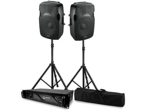 Pack sonorisation enceintes ibiza xtk12 -12-30cm - 2x500w avec amplificateur bm sonic bms-2000w - support pieds +bag et câbles