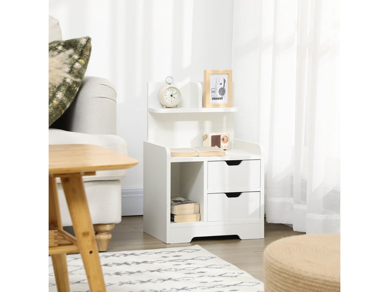  Table de chevet avec 2 tiroirs et 3 compartiments de rangement pour salon ou chambre, charge maximale 30 kg, 40 x 30 x 60 cm, blanche  - Conforama D