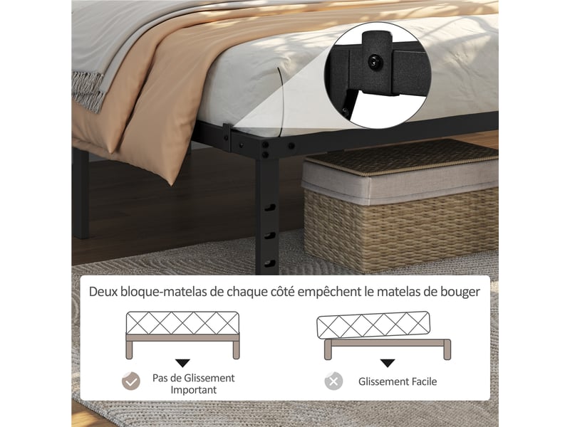  Cadre de lit métallique sans tête de lit 180x200 cm,support à lattes et espace rangement inférieur 615072 Black(180*200cm) - Conforama W