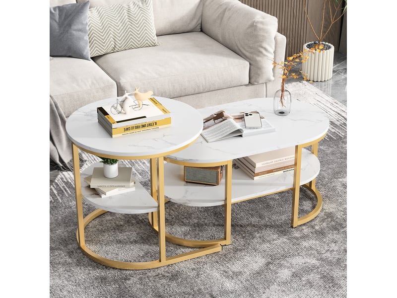  Tables basses gigognes avec rangement, lot de 2, doré evryae  - Conforama B