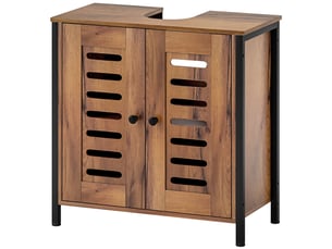 Meuble sous-évier industriel avec 2 portes à lattes à fermeture magnétique et étagère réglable, 60 x 30 x 60 cm, marron rustique