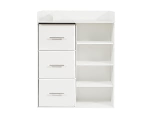 Table à langer blanche 3 tiroirs grand rangement latéral étagères ajustables surface avec séparateurs