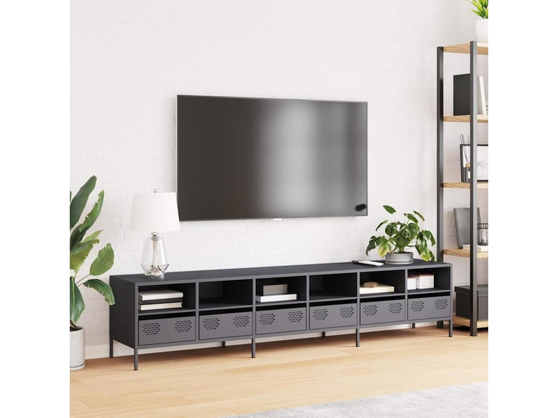  Meuble tv - banc tv - meuble de rangement anthracite 202x39x43,5 cm acier laminé à froid  - Conforama C