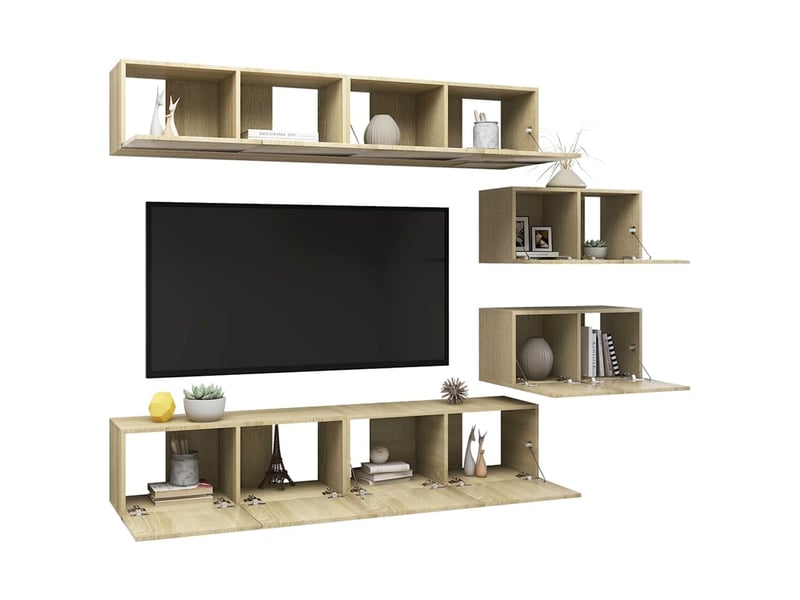  Ensemble de meuble tv - banc tv - meuble de rangement 6 pcs chêne sonoma bois d'ingénierie  - Conforama C