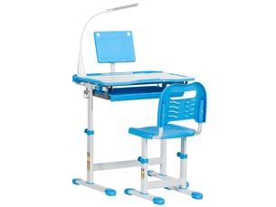 Bureau d'écolier avec chaise pour enfants de 6 à 12 ans, hauteur et inclinaison réglables, bleu