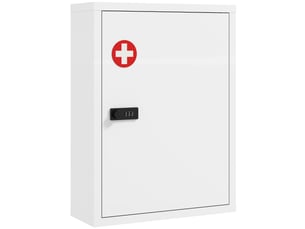 Armoire à pharmacie murale, meuble de salle de bain avec serrure à combinaison, porte et compartiments de rangement, blanche