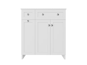 Meuble vasque blanc avec lavabo intégré, tiroirs et charnières amorties 76 cm