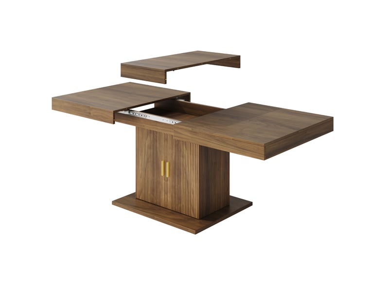  Table à manger extensible avec rangement 140-180 cm, chêne clair noyer  - Conforama W