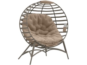 Fauteuil papasan, chaise de jardin, fauteuil en osier avec coussin, fauteuil lounge ovale, pliable, 118 x 77 x 139 cm