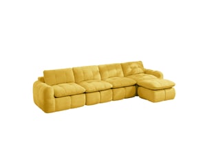 Canapé modulable 4 places modenvie en l avec 1 pouf, revêtement chenille jaune, 334 x 160 x 68 cm, sans montage