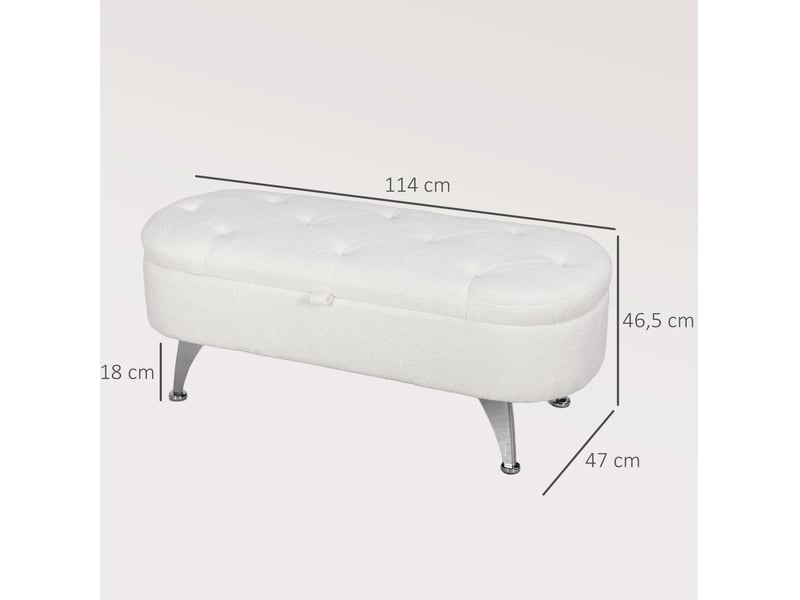  Banc de rangement 114 x 47 x 46,5 cm blanc en polyester, coffre 51 l et pieds en métal pour intérieur  - Conforama C