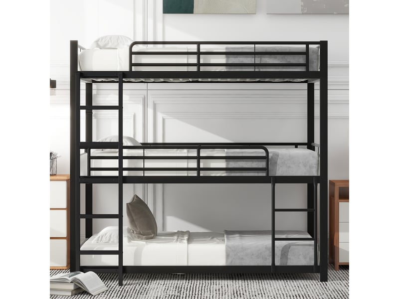  Lit triple 90x200cm coloris noir métal lit enfant noir - Conforama B