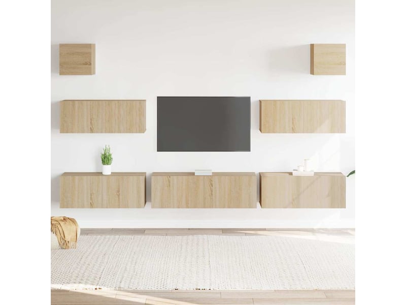  Ensemble de meubles tv - banc tv - meuble de rangement 7 pcs chêne sonoma bois d'ingénierie  - Conforama B