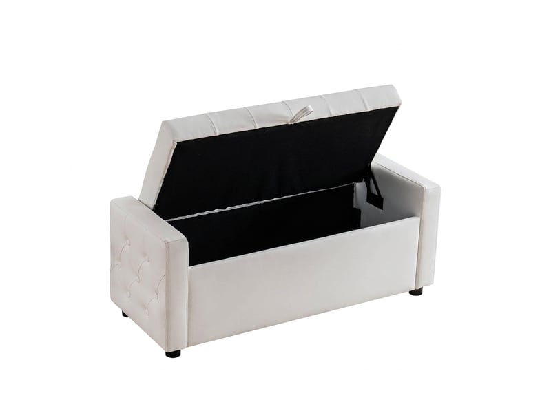  Banc de rangement blanc 122 cm en cuir pu capitonné, coffre pour chambre et salon, 122x45x47 cm  - Conforama A