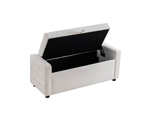 Banc de rangement blanc 122 cm en cuir pu capitonné, coffre pour chambre et salon, 122x45x47 cm