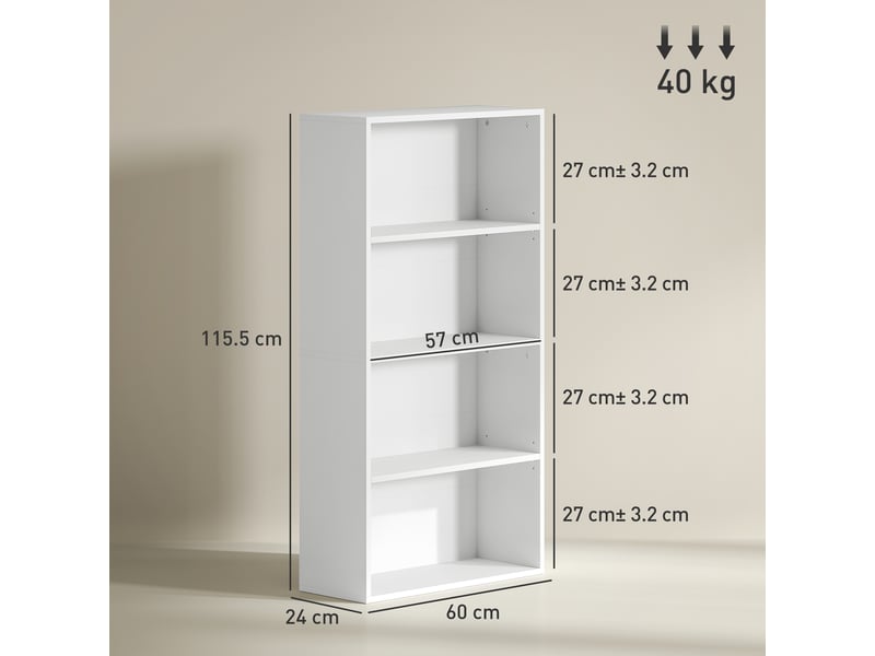 Bibliothèque à 4 niveaux avec 2 étagères modulables, en bois, 60 x 24 x 115,5 cm, blanche  - Conforama E