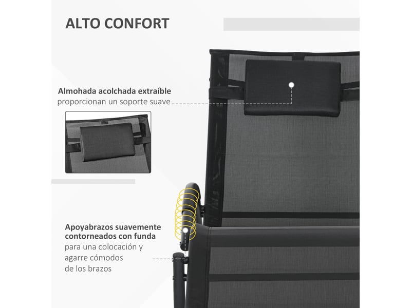 Tumbona mecedora gravite zero, cojin repose-tete amovible, structure metallique, texteline transpirant, 120 kg, jardin et terrasse - Conforama D