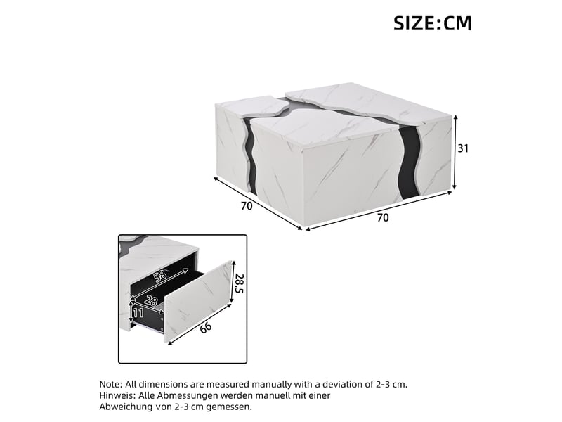 Table basse carrée avec rangement, table avec tiroir de rangement 70 x 70 x 31 cm - Conforama C