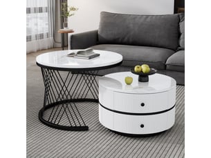 Table basse rond(e) coloris blanc <strong>KORFEE</strong> <strong></strong> - 60 cmx60 cm