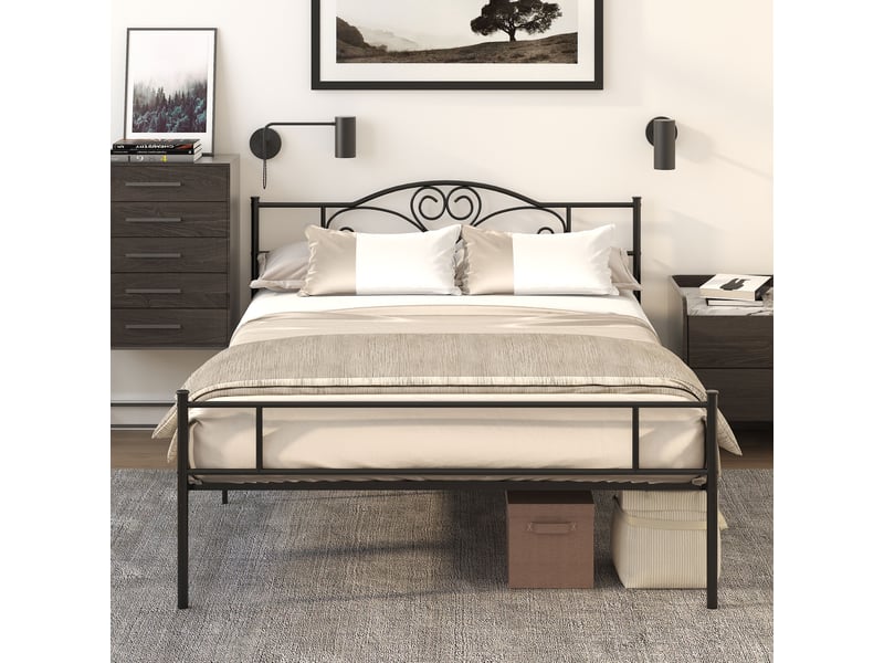 Cadre de lit double en acier 160x200 avec lattes intégrées, tête et pied de lit - Conforama R