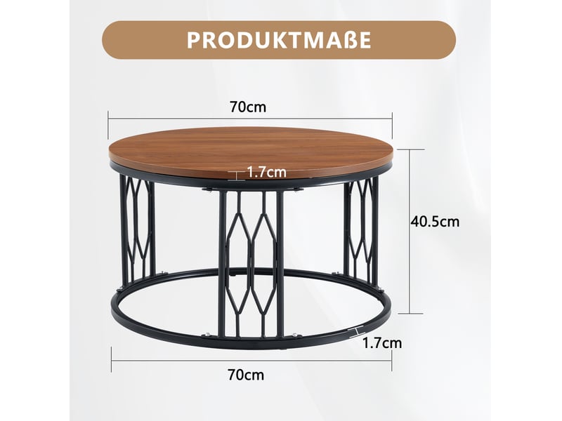 Table basse ronde 70x40,5 cm en mdf et métal effet bois noyer chicfurn - Conforama D