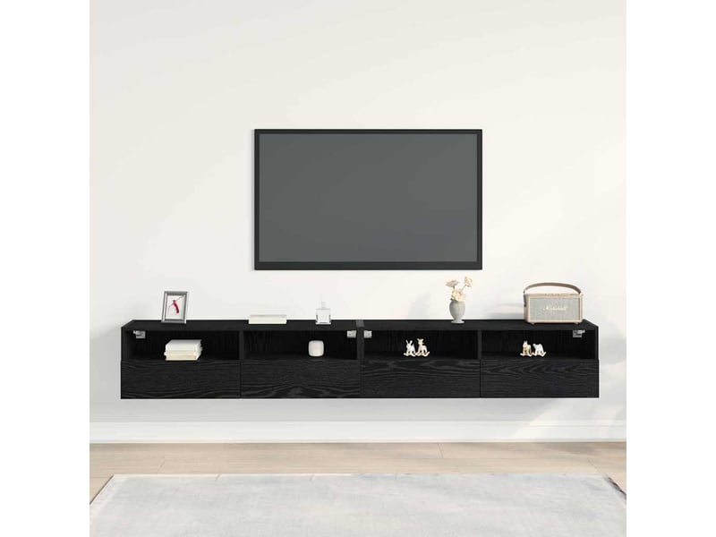  Meuble tv - banc tv - meuble de rangement mural 2 pcs chêne noir bois d'ingénierie  - Conforama D