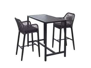 Ensemble table de bar + 2 tabourets de bar hwc-p91, chaise de bar, table haute, coussin d'assise d'extérieur, tressage en corde, métal - anthracite