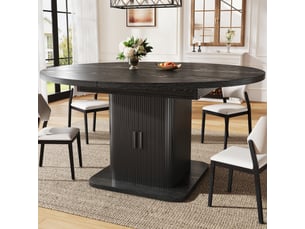 Table à manger extensible 110–149,8 cm avec rangement, portes coulissantes et étagère amovible – coloris noyer et noir