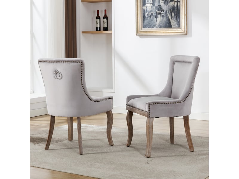  Chaises de salle à manger en velours gris, lot de 2 evryae  - Conforama C