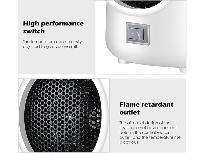  Chauffage soufflant électrique pour usage intérieur, deux vitesses réglables, protection anti-basculement, mini chauffage soufflant, 500 w, blanc YSK0005894TBY - Conforama E