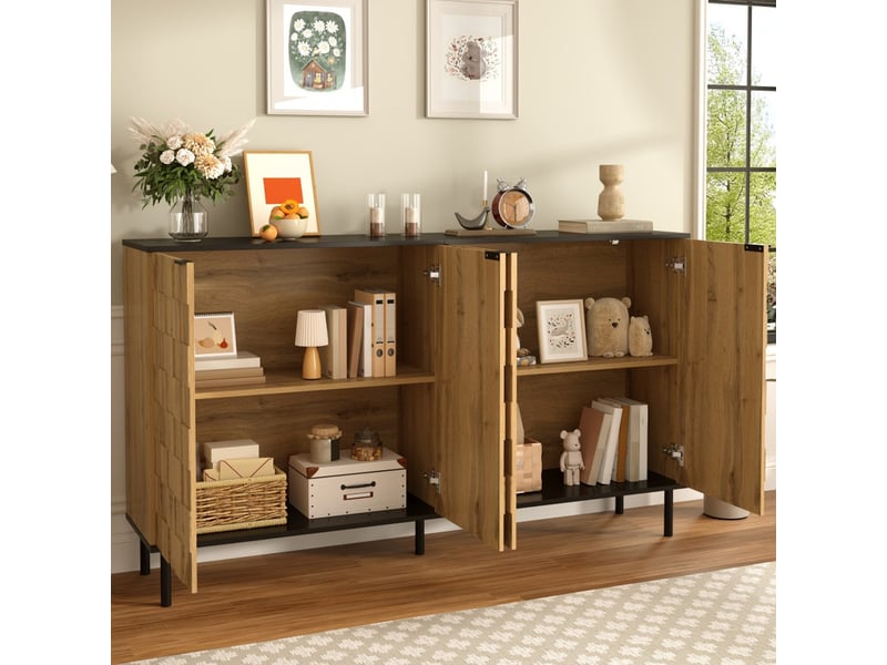  Buffet à 2 portes, meuble de rangement, pieds en métal, pour le salon et le couloir  - Conforama D