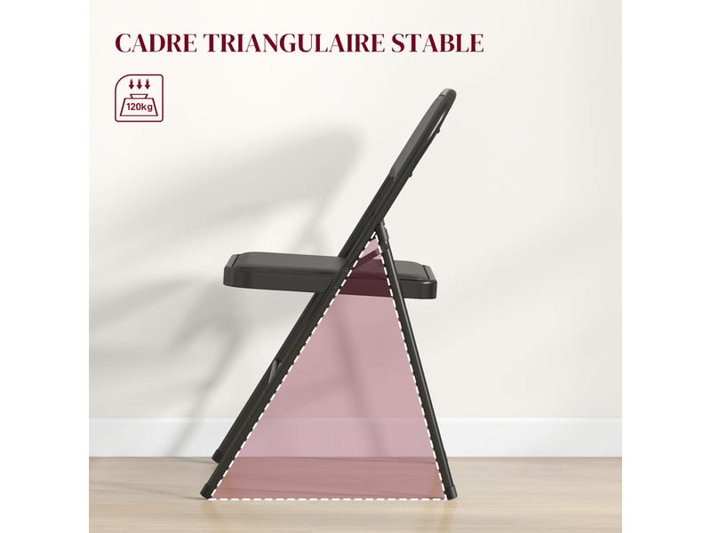  Lot de 2 chaises pliantes chaises de salle à manger portables cadre en acier noir dim. 45l x 46p x 78h cm  - Conforama E