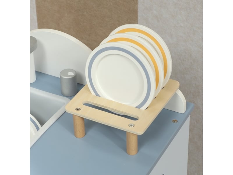Lave-vaisselle jouet pour enfants 36x26x52 cm, 32 accessoires, mdf, bleu clair - Conforama D