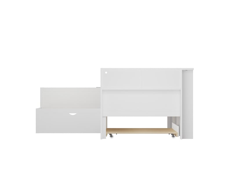 Lit combiné bois 90x200 forme l lit gigogne tiroir blanc  - Conforama E