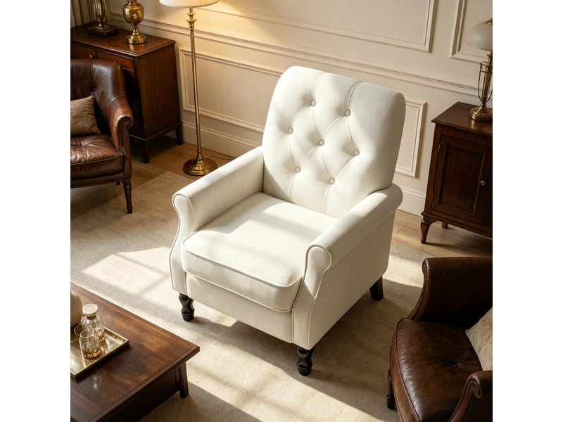  Fauteuil de salon 1 place 69x75x90 cm, dossier capitonné, assise épaisse à ressorts, pieds en bois, tissu lin, crème  - Conforama B