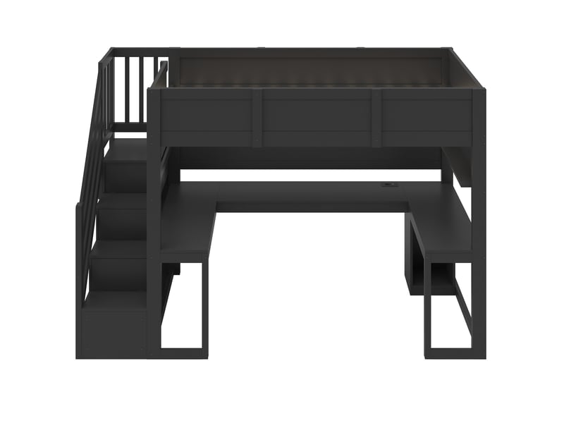 Lit mezzanine simple 90×200 cm bureau, usb, led réglable et rangements - sans matelas bois - noir - Conforama E