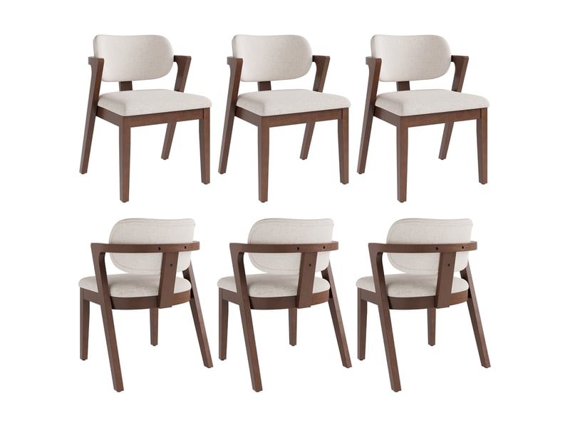 Lot de 6 chaises de salle à manger 56x57.5x79 cm structure en hévéa massif revêtement effet lin décor noyer et beige avoine OPULERANE TRADING LTD - Conforama A