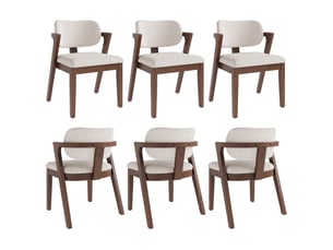 Lot de 6 chaises de salle à manger 56x57.5x79 cm structure en hévéa massif revêtement effet lin décor noyer et beige avoine