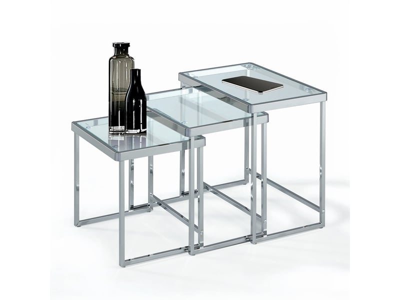 Ensemble de 3 tables basses en acier chromé et verre trempé kany  - Conforama C