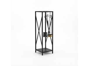 Serviteur de cheminée 34 x 34 x 111 cm noir en métal, range-bûches avec 4 outils de cheminée et deux étagères