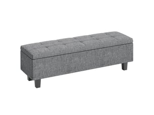 Banc de rangement rembourré en lin avec coffre, pieds en bois, style moderne gris foncé, 138 × 40 × 45 cm