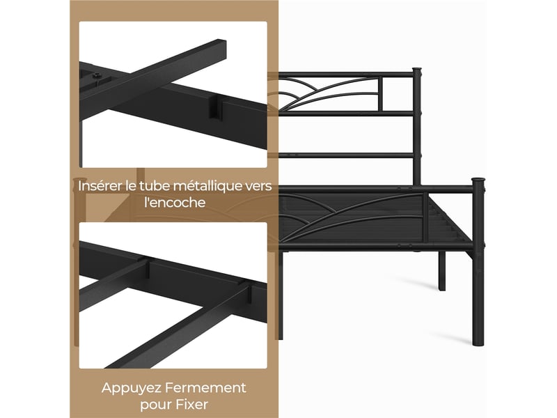  Cadre de lit métallique avec tête de lit motif nuages 160x200 cm, support à lattes renforcé et espace rangement inférieur 615079 Black (160*200cm) - Conforama R