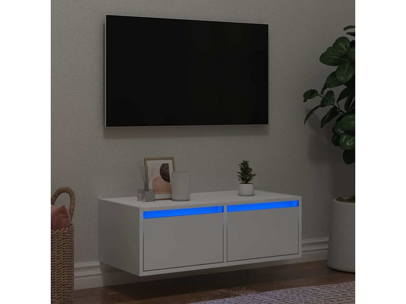  Meuble tv - banc tv - meuble de rangement avec lumières led blanc 75x35,5x25 cm  - Conforama B